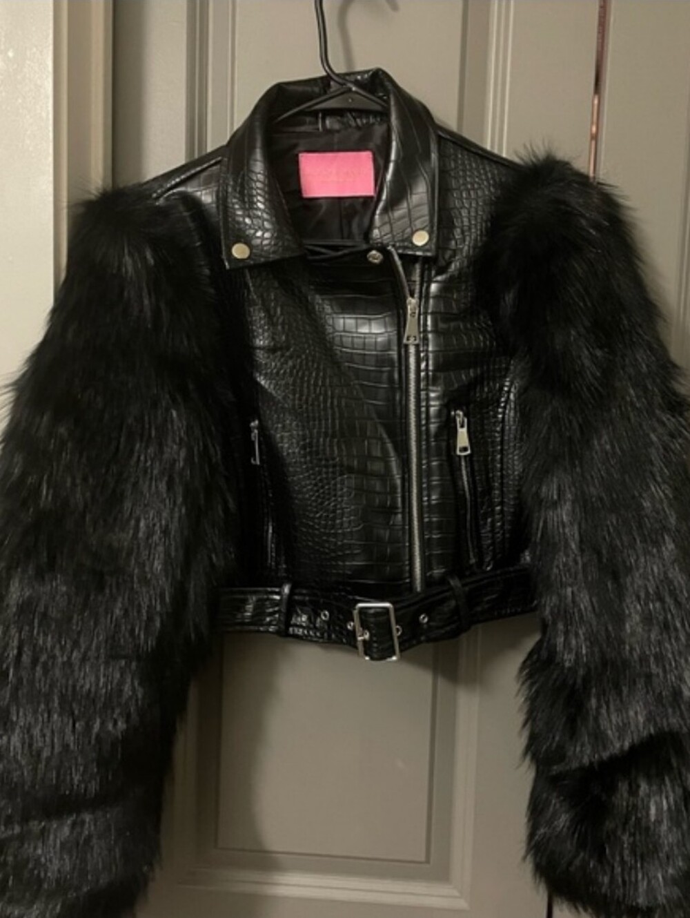 Faux Croc Faux Fur Azalea Wang Cropped Jacketfaux